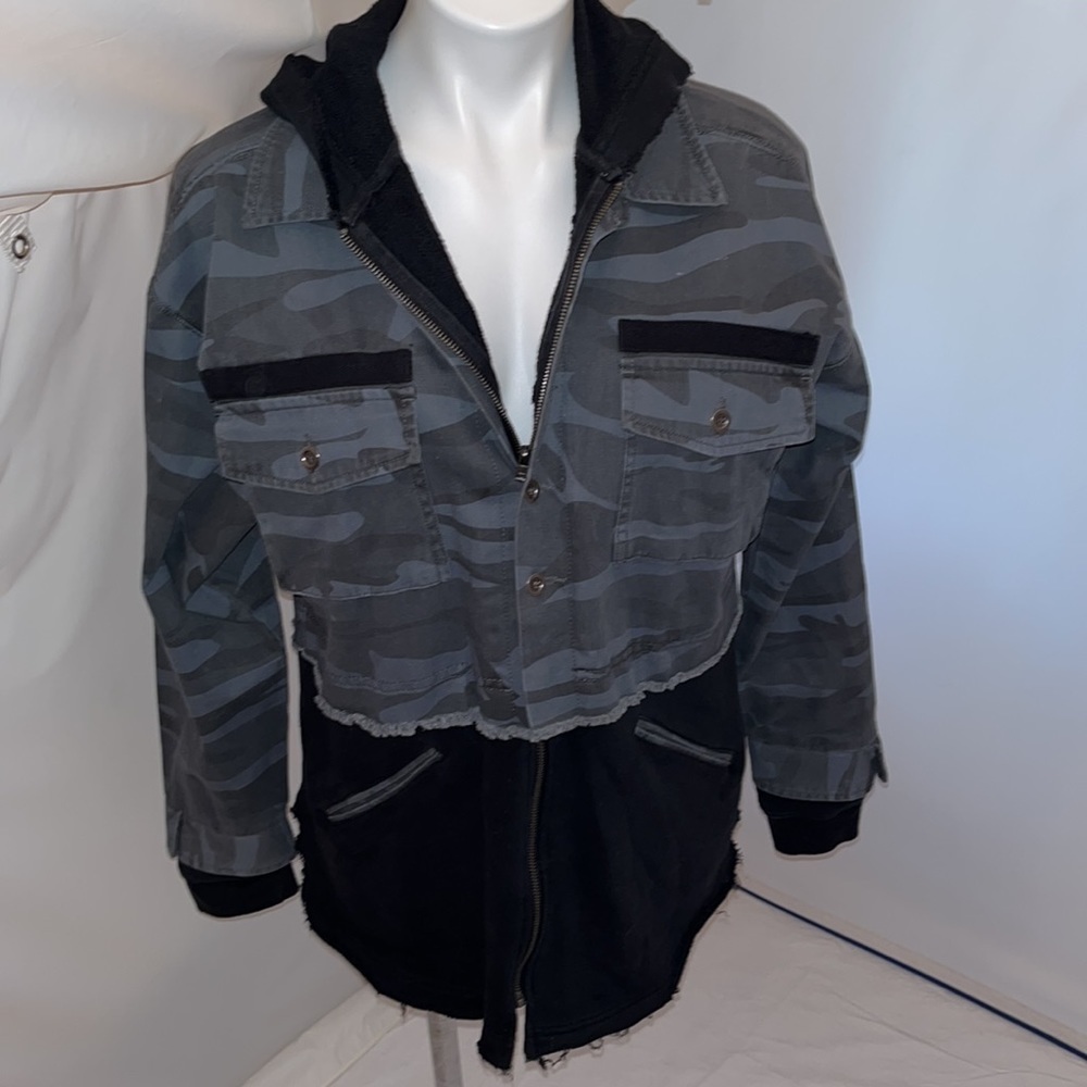 Vintage Havana Layered-Look Camouflage blue denim and French terry black